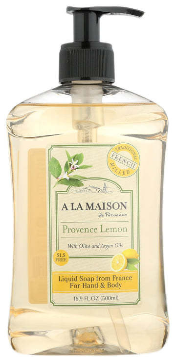 A LA MAISON front packaging showing lemon soap and benefit of gentle cleansing