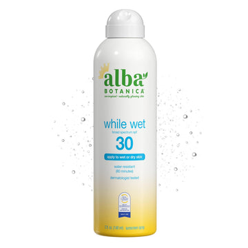 Alba Botanica front packaging showing SPF 30 and travel-friendly size benefit