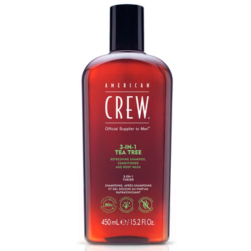 American Crew front label shows 3-in-1 benefits and clear branding