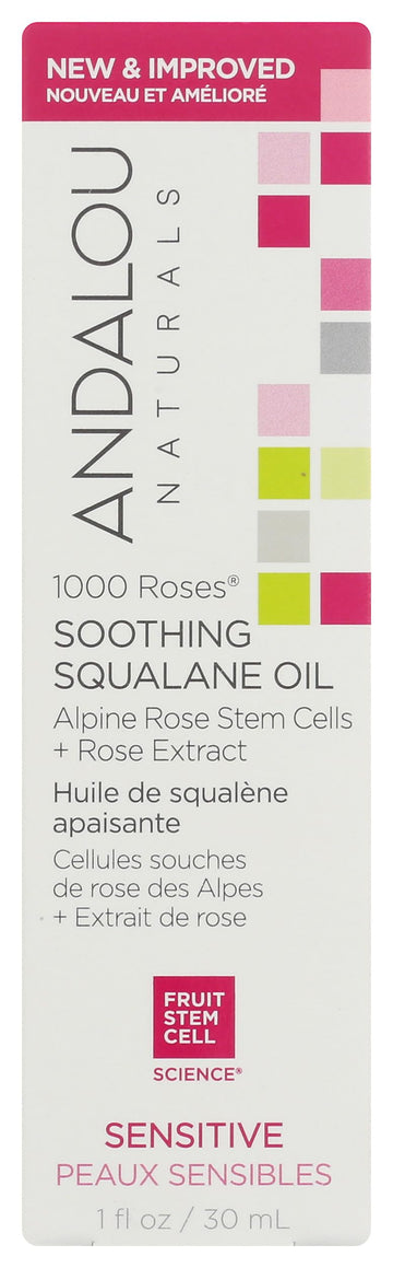 Andalou Naturals 1000 ROSES front bottle showing clean label and calming benefit