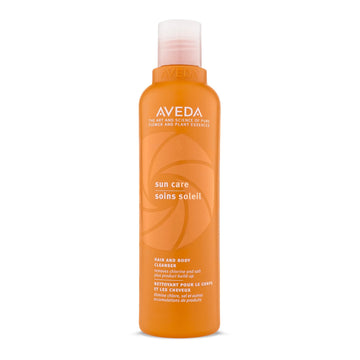 Aveda Sun Care front packaging showing bottle and label, clear benefit: gentle cleansing