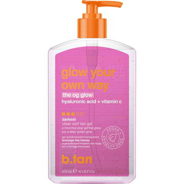 B.TAN bottle front view showing clear gel and brand for quick bronzing