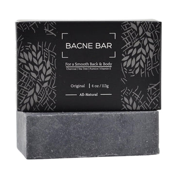 Bacne Bar front packaging showing bold charcoal treatment benefit