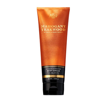 Bath & Body Works front label showing Mahogany Teakwood benefits