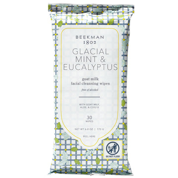 Beekman 1802 front packaging showing 30-count resealable pack for travel convenience
