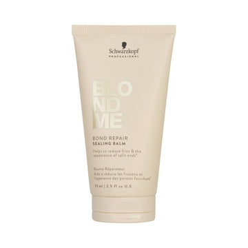 BlondMe front packaging showing the sealing balm bottle and benefits