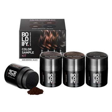 Boldify front packaging sample kit showing product range and benefits