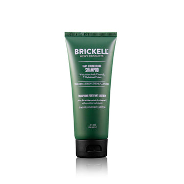 Brickell Men's Products front bottle view showing label and travel-size benefit