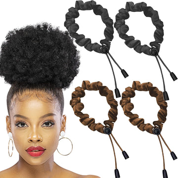 Bswox front packaging showing four adjustable satin puff hair ties for gentle hold