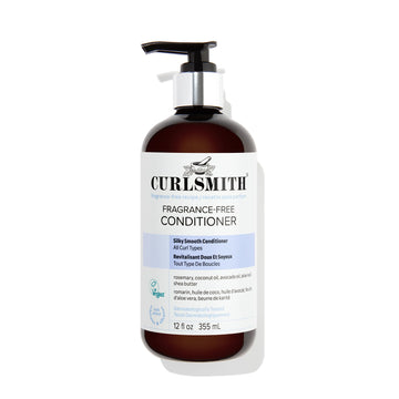 CURLSMITH front packaging of fragrance-free conditioner showing bottle benefit