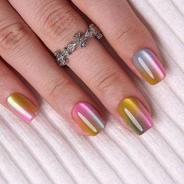 CurvLife front view apricot cat-eye press-on nails showing glossy finish for instant polish