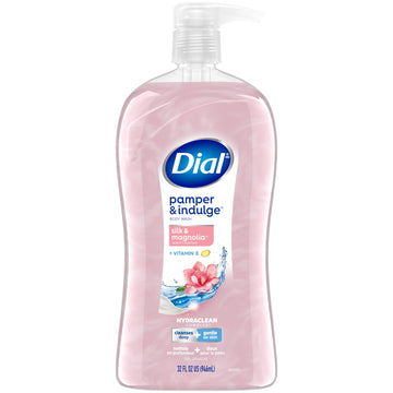 Dial bottle front packaging showing silk and magnolia scent and gentle cleanse benefit