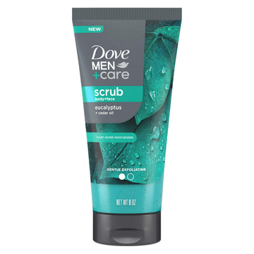 Dove Men+Care front packaging showing eucalyptus cedar scent and benefits