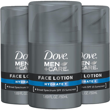 Dove Men+Care front packaging showing three 1.69 oz tubes for convenient hydration