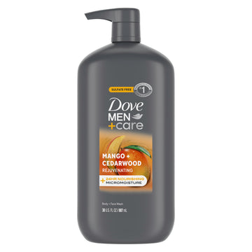 DOVE MEN + CARE front bottle view with mango cedarwood scent benefit