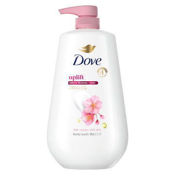Dove bottle front view showing uplift sakura blossom and yuzu scent benefits