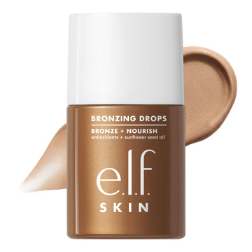 e.l.f. SKIN bronzing drops front bottle showing label and dropper, delivers customizable glow