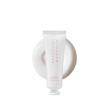 Estée Lauder Beautiful Magnolia tube front view showing elegant packaging and portability benefit