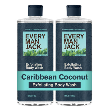 Every Man Jack front bottle showing Caribbean Coconut label and scent benefit