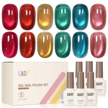 GAOY front view of six-color kit showing compact bottles and magnet for easy shimmer