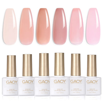 GAOY front packaging showing six sheer pink gel bottles, perfect for layered looks