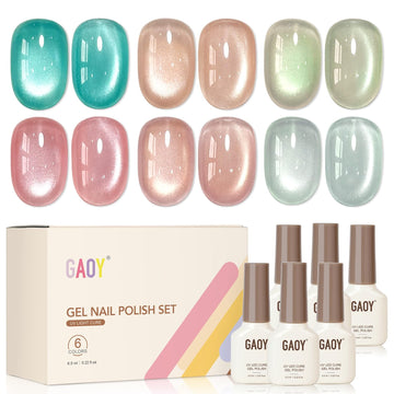 GAOY kit front packaging showing six gel bottles and magnet for easy at-home use