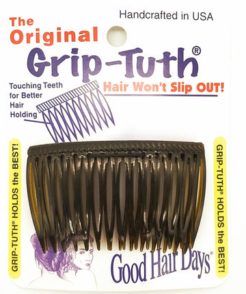Good Hair Days front view of tortoise-shell side comb showing shape and finish for polished hold