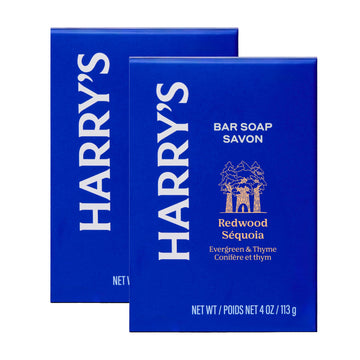 Harry's front packaging of Redwood bar soap showing clean design and scent