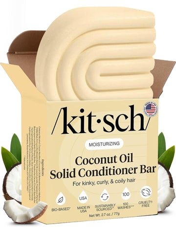 Kitsch conditioner bar front view showing compact solid bar and benefits