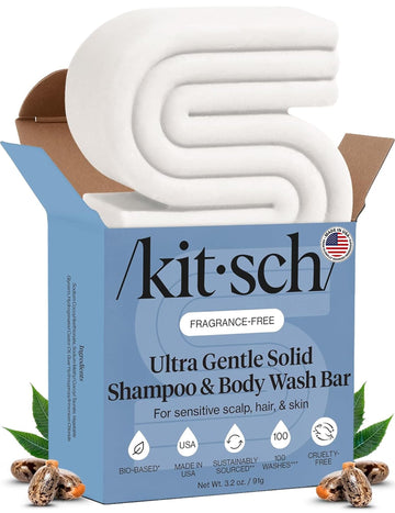 Kitsch front packaging showing the 2‑in‑1 shampoo and body bar benefit
