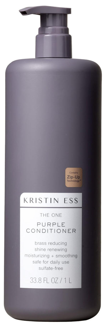 Kristin Ess bottle front showing purple conditioner and benefit of toning
