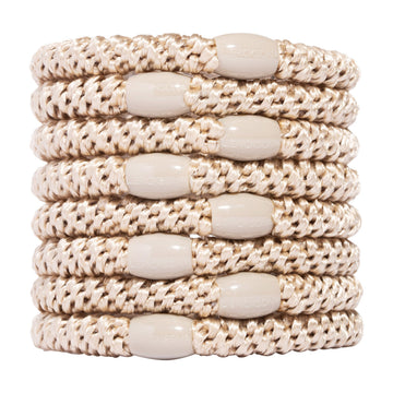 L. Erickson front packaging showing eight camel beige hair ties and branding