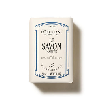 L'OCCITANE shea milk soap front packaging shows product and benefits