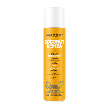 Marc Anthony aerosol can front view showing coconut and shea benefits