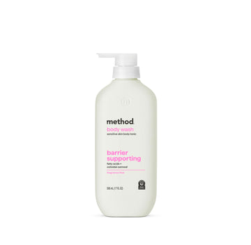 Method front packaging of sensitive skin body tonic, clear view and gentle benefit