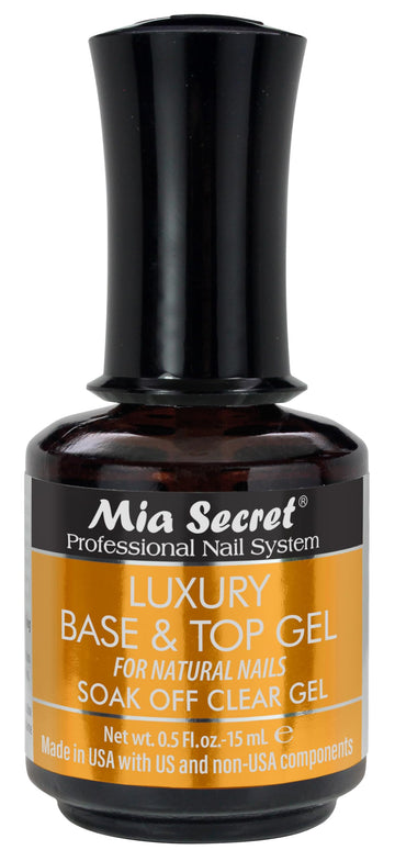 Mia Secret clear gel bottle front showing brand and 15ml size for salon-grade shine