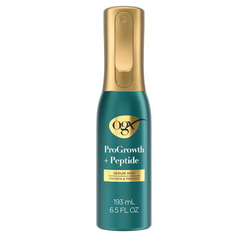 OGX bottle front packaging showing ProGrowth + Peptide Mist benefits