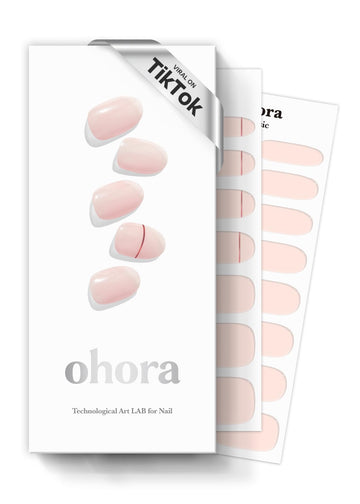 ohora front packaging showing nude strips and included tools, easy at-home salon finish