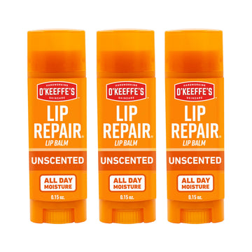 O'Keeffe's unscented lip repair stick front view showing packaging and convenience
