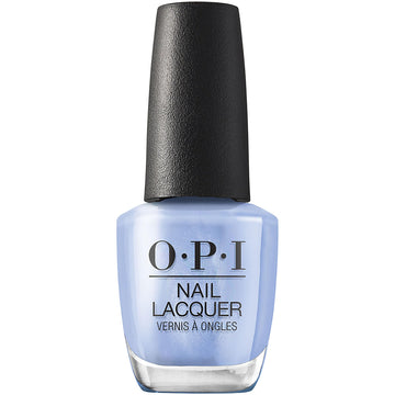 OPI bottle front view showing light blue shimmer shade and glossy finish