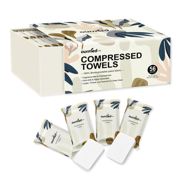 ourmed life front packaging showing 56-count travel towels, compact and portable