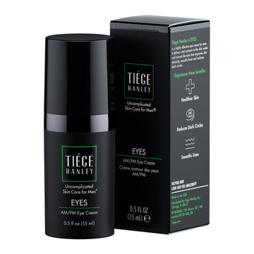 Tiege Hanley eye cream front compact shows label and sleek packaging for easy use