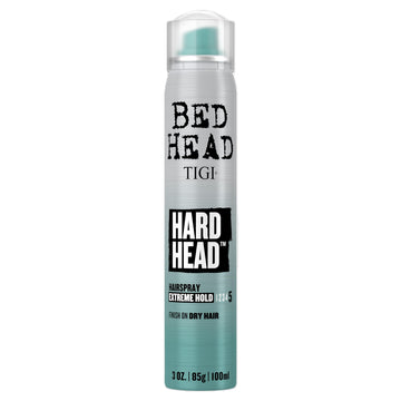 TIGI Bed Head Hard Head front can showing branding and compact travel size benefit