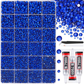TINKRSTUFF front packaging showing royal blue rhinestones and included tools for easy crafting