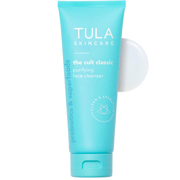 TULA front bottle showing product name and clean design benefits facial cleansing