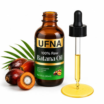 UFNA batana oil front bottle showing label and 60ml size benefit shine