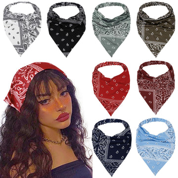 WOVOWOVO front view of 8-piece paisley headscarf pack showing variety and style