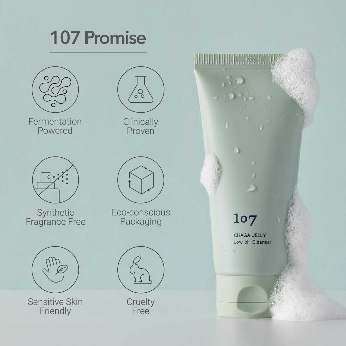 107 gentle gel cleanser rinsed skin showing balanced, hydrated finish