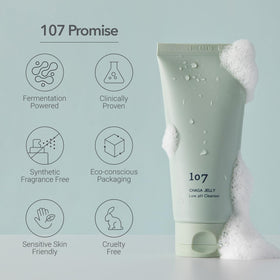 107 gentle gel cleanser rinsed skin showing balanced, hydrated finish
