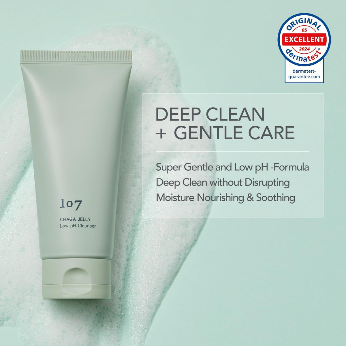 107 gentle gel cleanser clear gel texture closeup demonstrating gentle lather